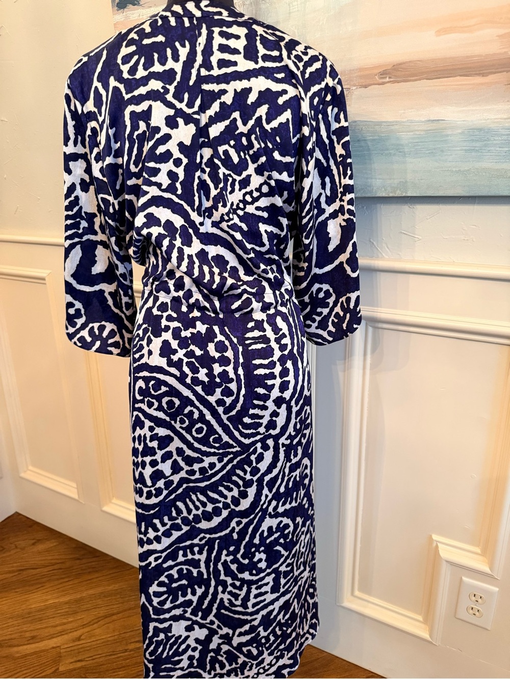NIC+ZOE Blue & White Print Midi Dress | Size Large | Tie Waist with Pockets - Picture 3 of 11
